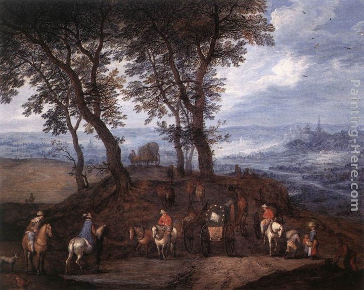 Travellers on the Way painting - Jan the elder Brueghel Travellers on the Way art painting